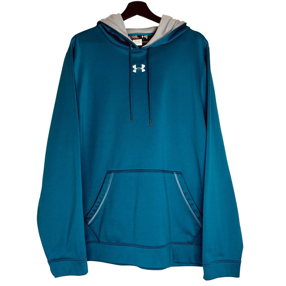 Under Armour Mens XL Teal Blue Storm Fleece Pullover Hoodie Loose Fit Logo